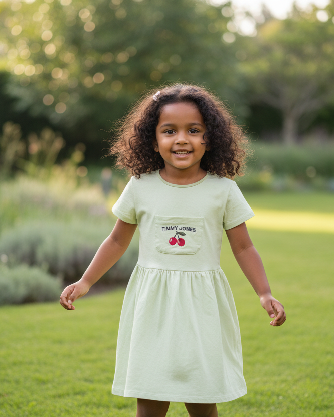 Timmy Jones Cherry Pocket Premium Cotton Short Sleeve Dress Ages 18 Months 7 Years
