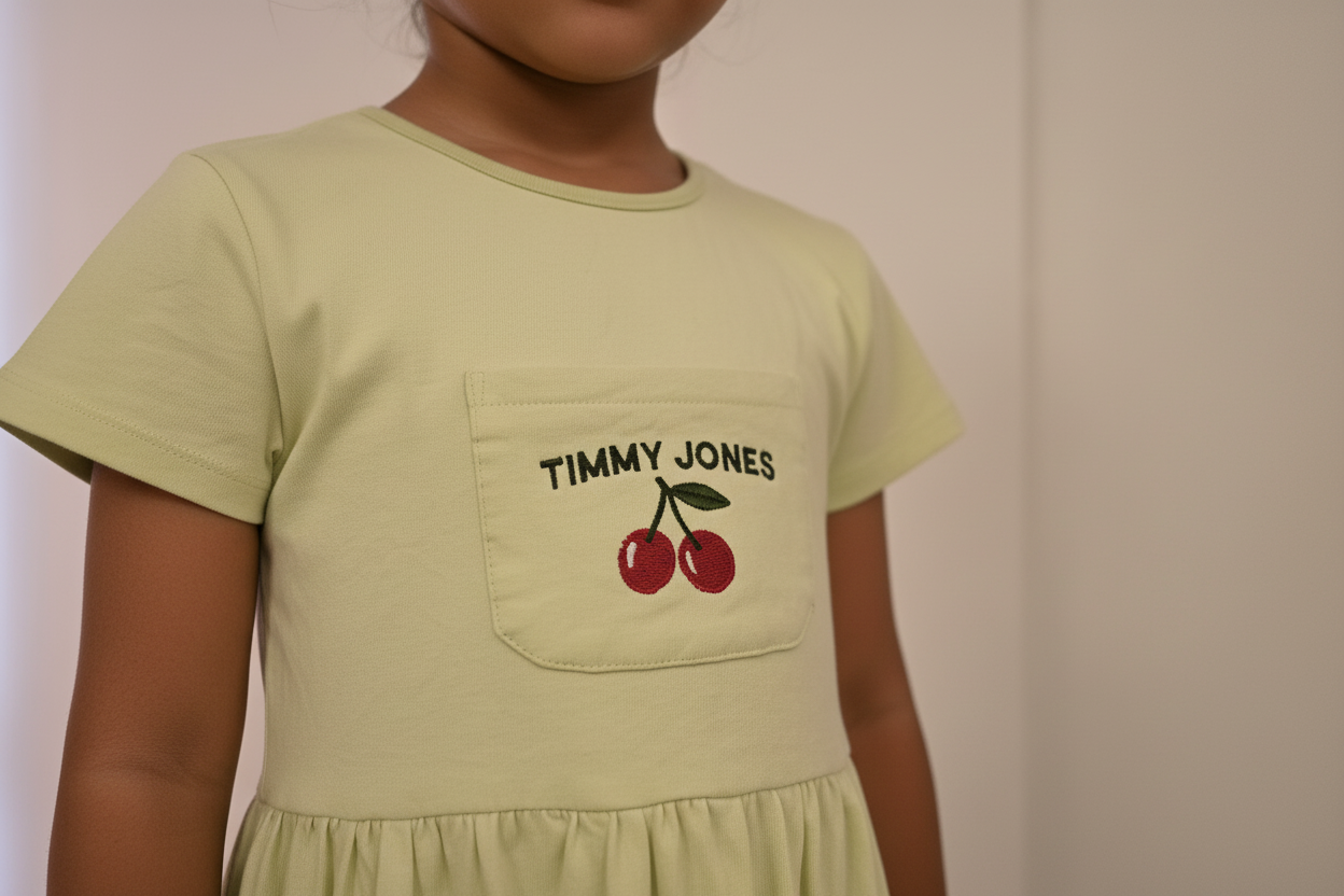 Timmy Jones Cherry Pocket Premium Cotton Short Sleeve Dress Ages 18 Months 7 Years