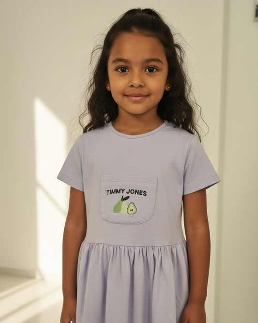 Timmy Jones Lavender Premium Cotton Dress with Embroidered Pocket Ages 18 Months 7 Years