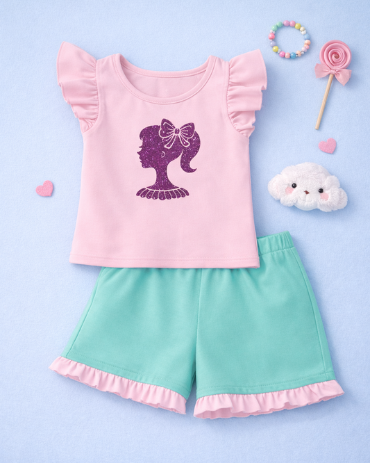 Glitter Girl Cotton Top and Frill Short Set Ages 18 Months to 6 Years
